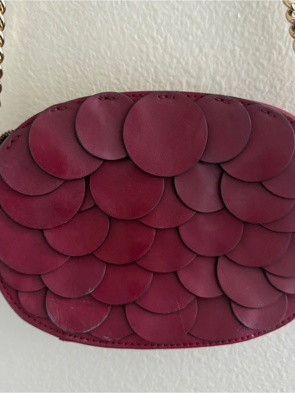 Michael Kors Red Burgundy Leather Oval Crossbody with Gold Chain